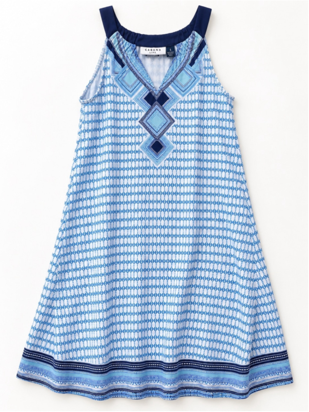 Cabana Life Blue Geometric Print Cover Up 
Dress Coastal Resort Sundress Size S